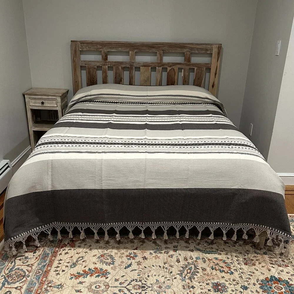Queen Size Cotton Bedspread/Quilt. From Oaxaca Mex. Hand loom, Bed covers,
